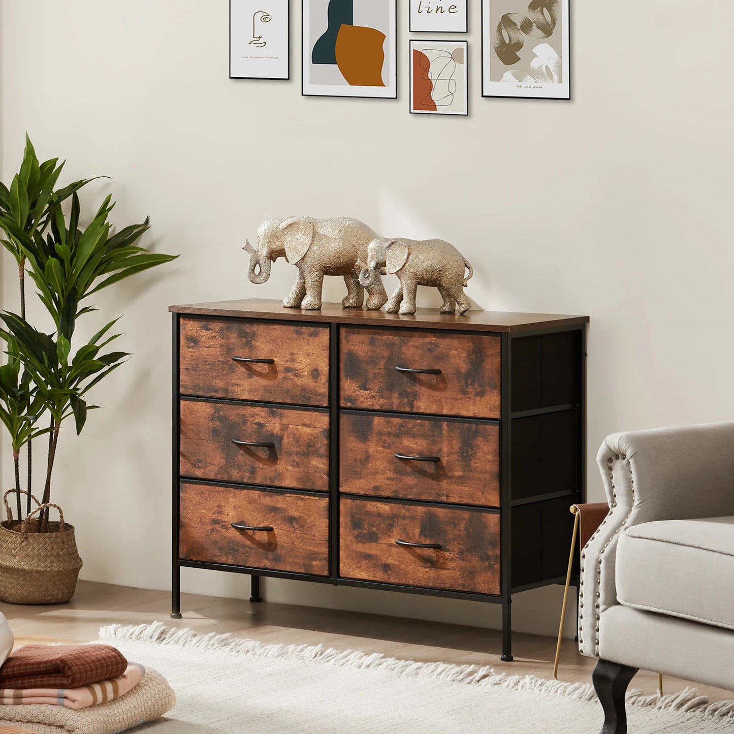 JHK Fabric Cabinet With Six Drawers For Living Room Storage