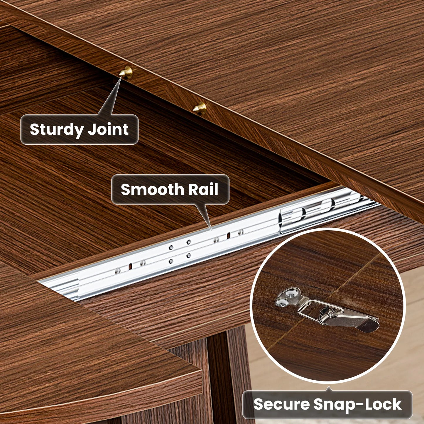 JHK Extendable Round Wood Dining Table With Storage