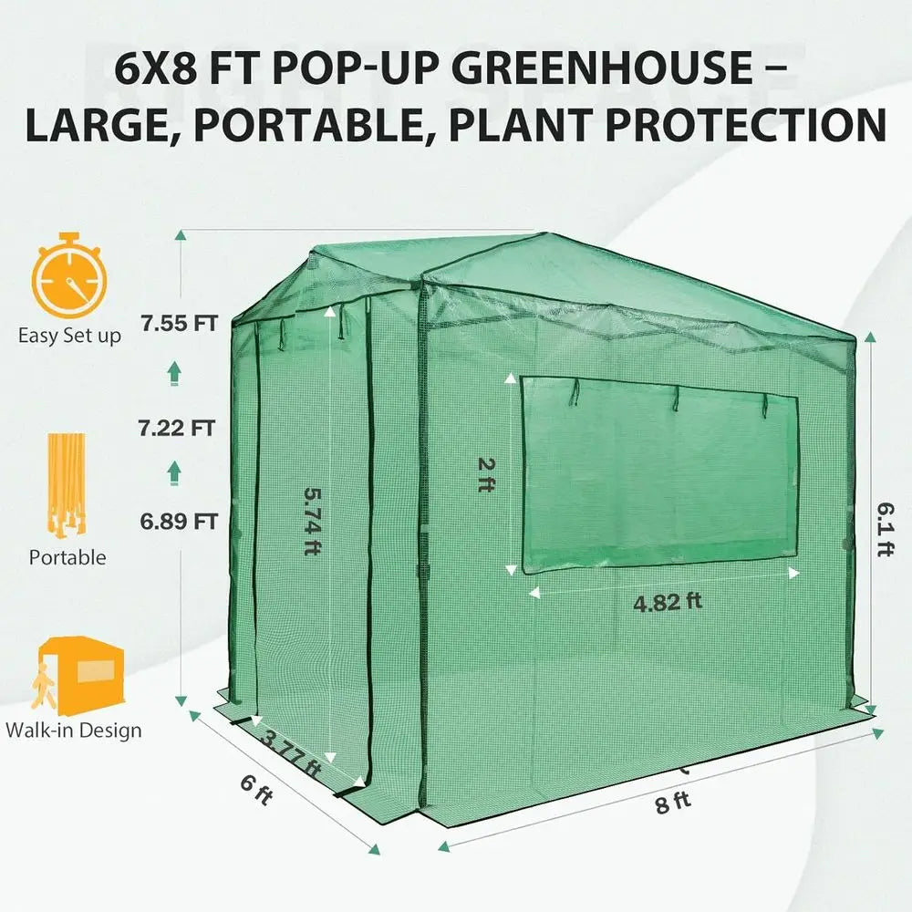 Walk In Greenhouse Kit Portable Garden With Zippered Doors And Windows PE Cover