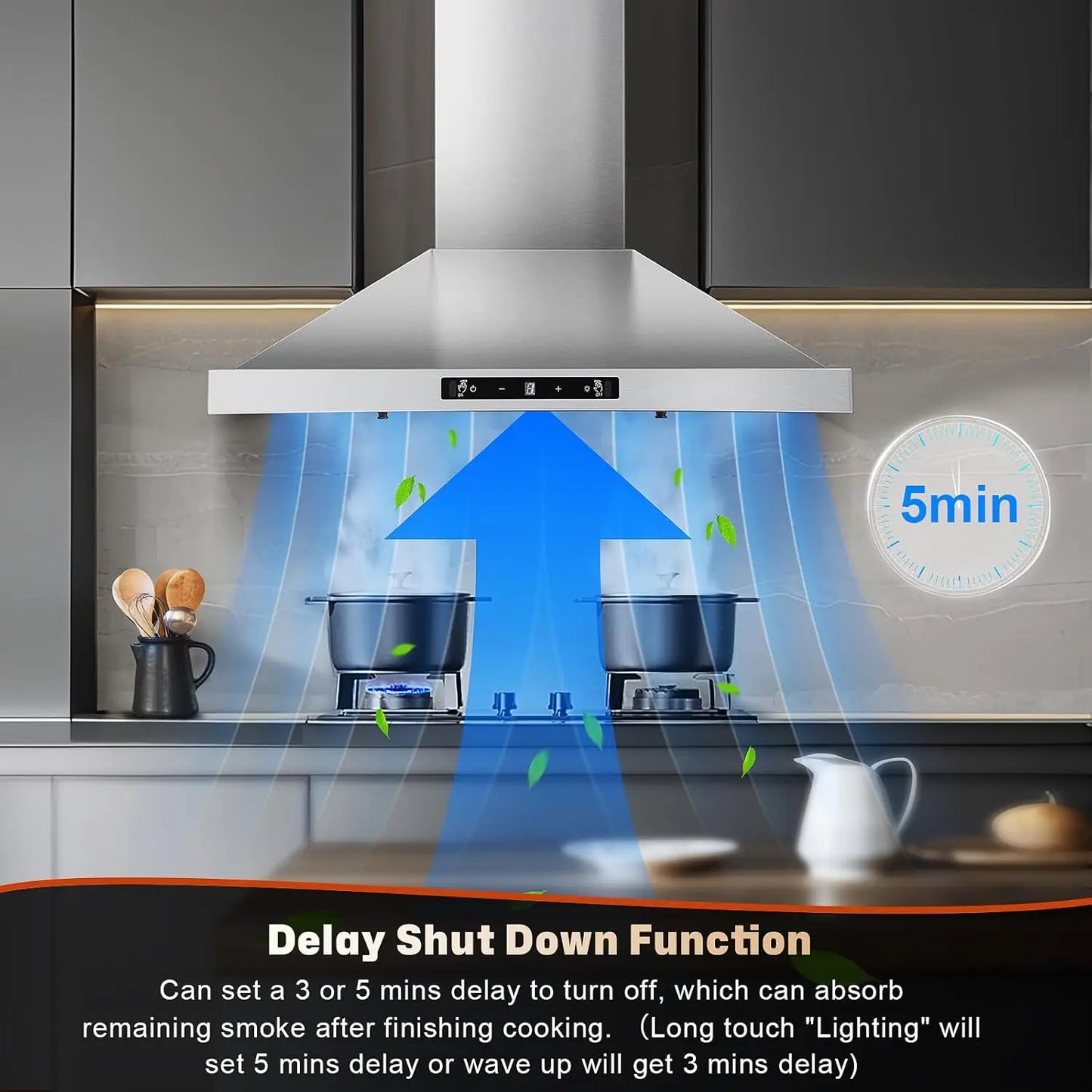 Tieasy Wall Mount Range Hood Stainless 450 CFM Gesture Sensing