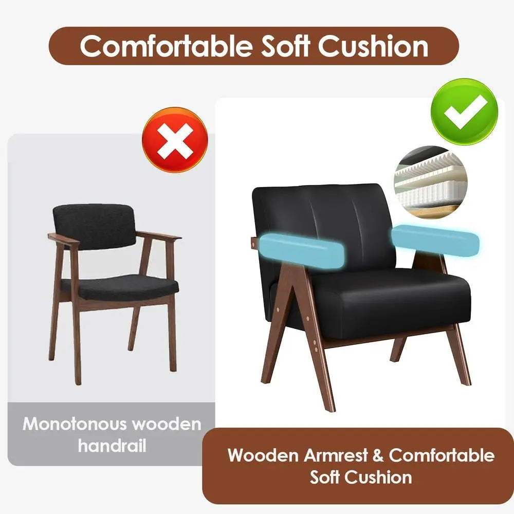 Leather Reading Accent Chairs Set of 2 With Wooden Arms