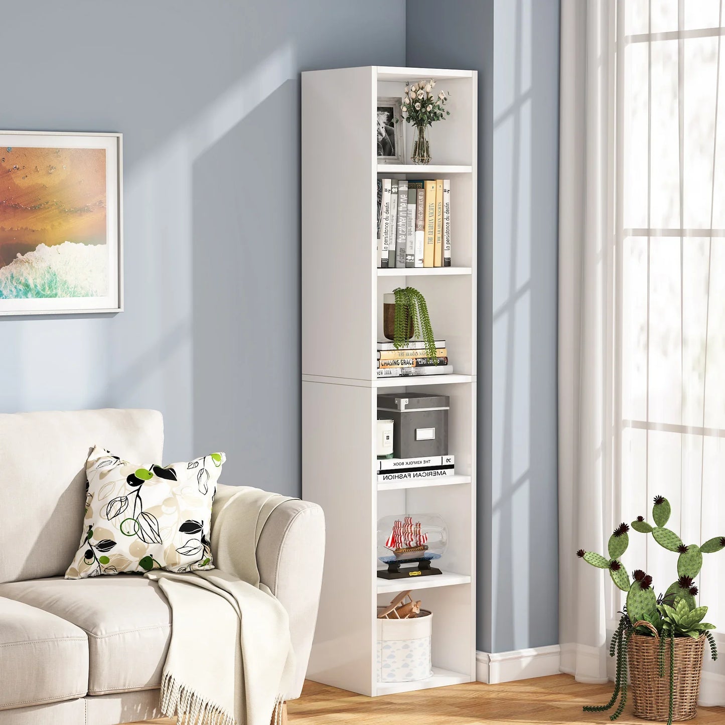 Tribesigns Narrow Corner Bookcase With Six Cube Display Shelves
