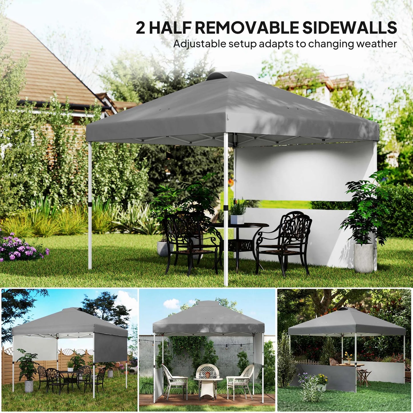10' X 10' Pop up Canopy Tent with 2 Half Sidewalls, Dark Gray