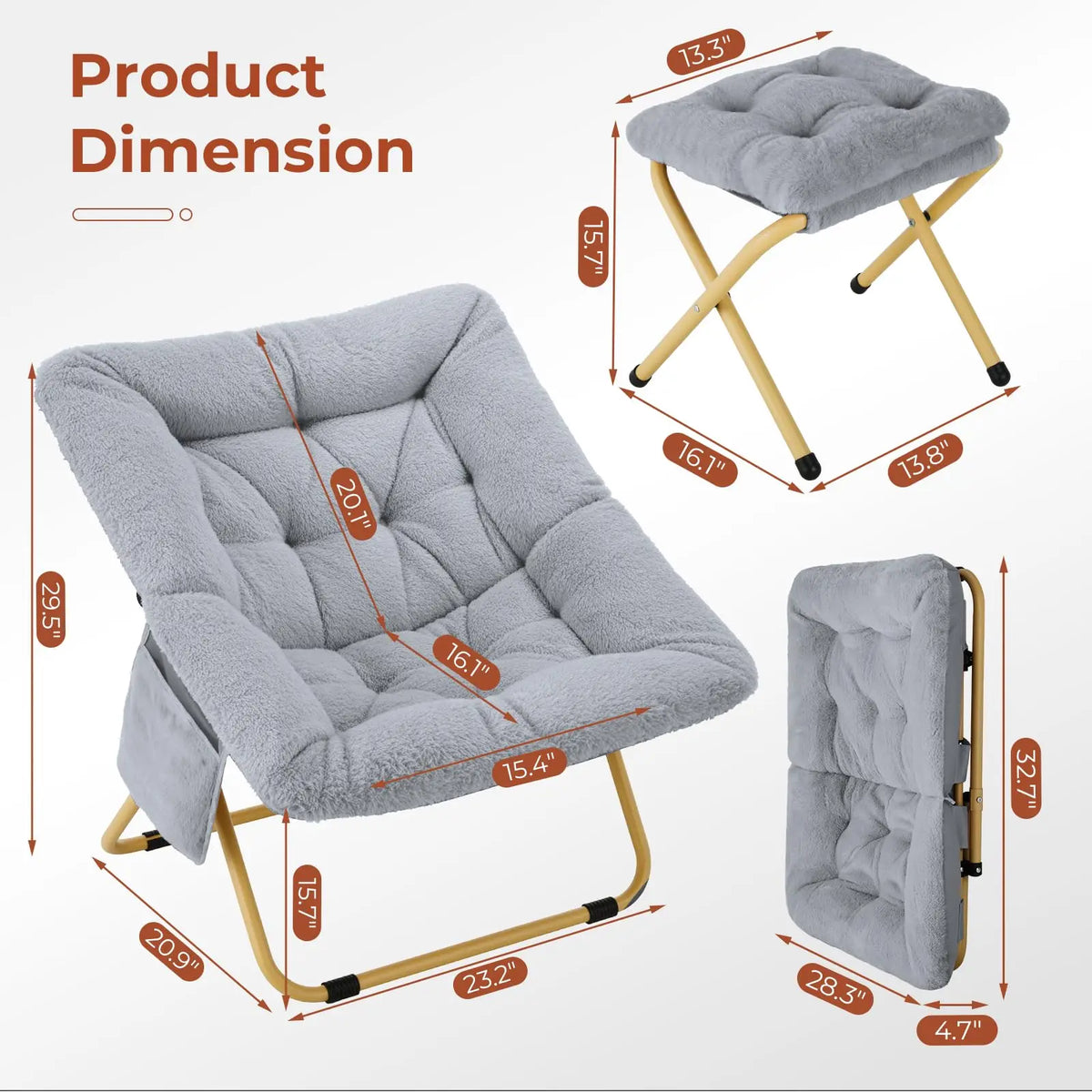 Comfy Saucer Chair with Ottoman,Foldable Lazy Chair Lounge Reading Chair for Adults,Moon Chair for Living Room, Bedroom, Dorms