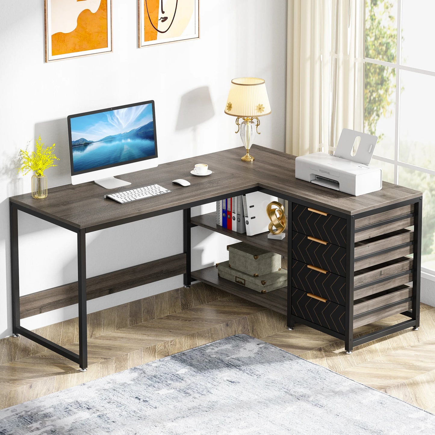 Tribesigns 59 Inch L Shaped Computer Desk With Storage