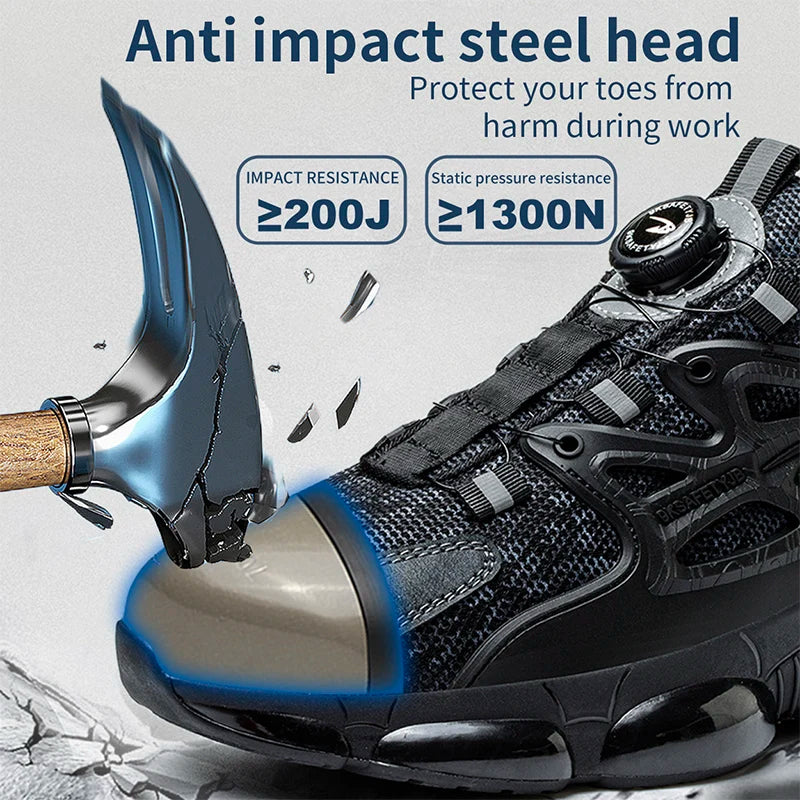 Stab Proof Work Shoes With Elastic Buttons And Lace Up