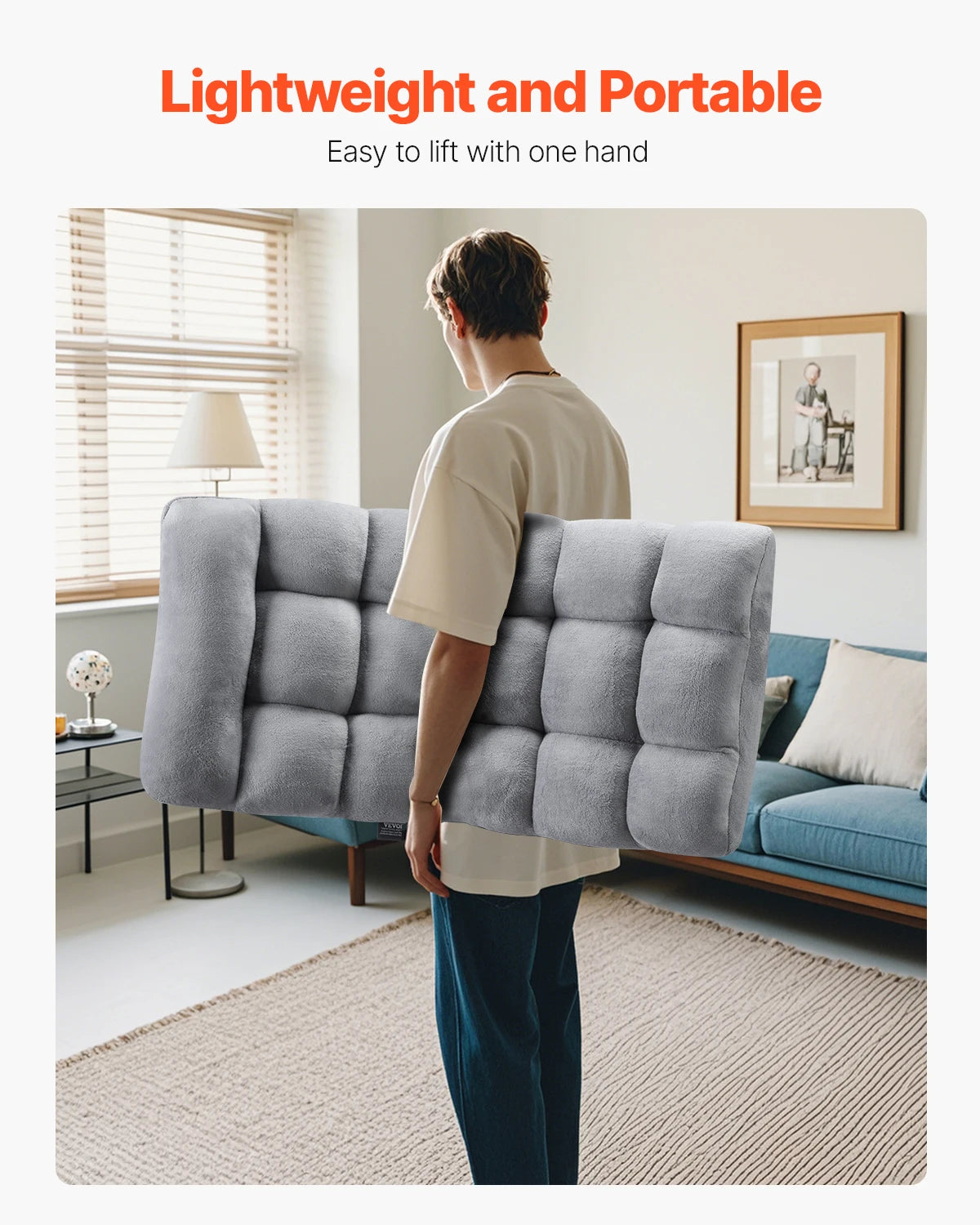 SucceBuy Soft Fabric Folding Floor Chair With Reliable Back Support