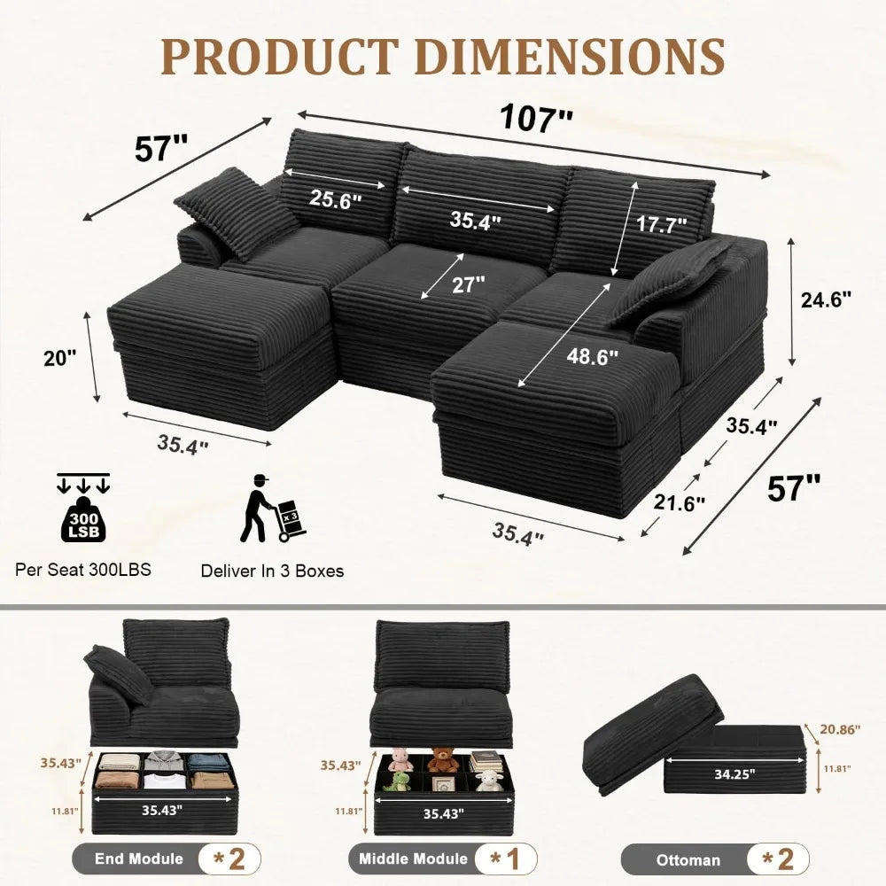 U Shaped Sectional Sofa With Storage And Ottoman Modern Comfort