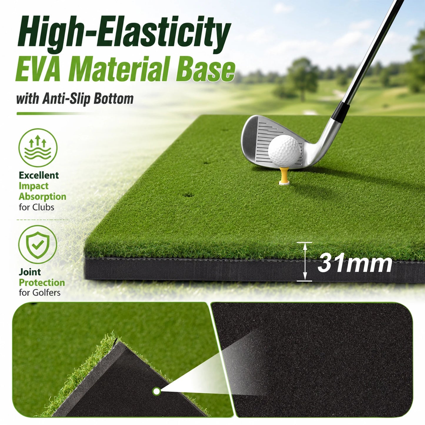 Golf Turf Mat, 5x4ft Training Aid Practice Equipment, Outdoor Indoor Artificial Turf Mat with Balls, Tees, for Backyard Chipping Garage Driving Range Simulators