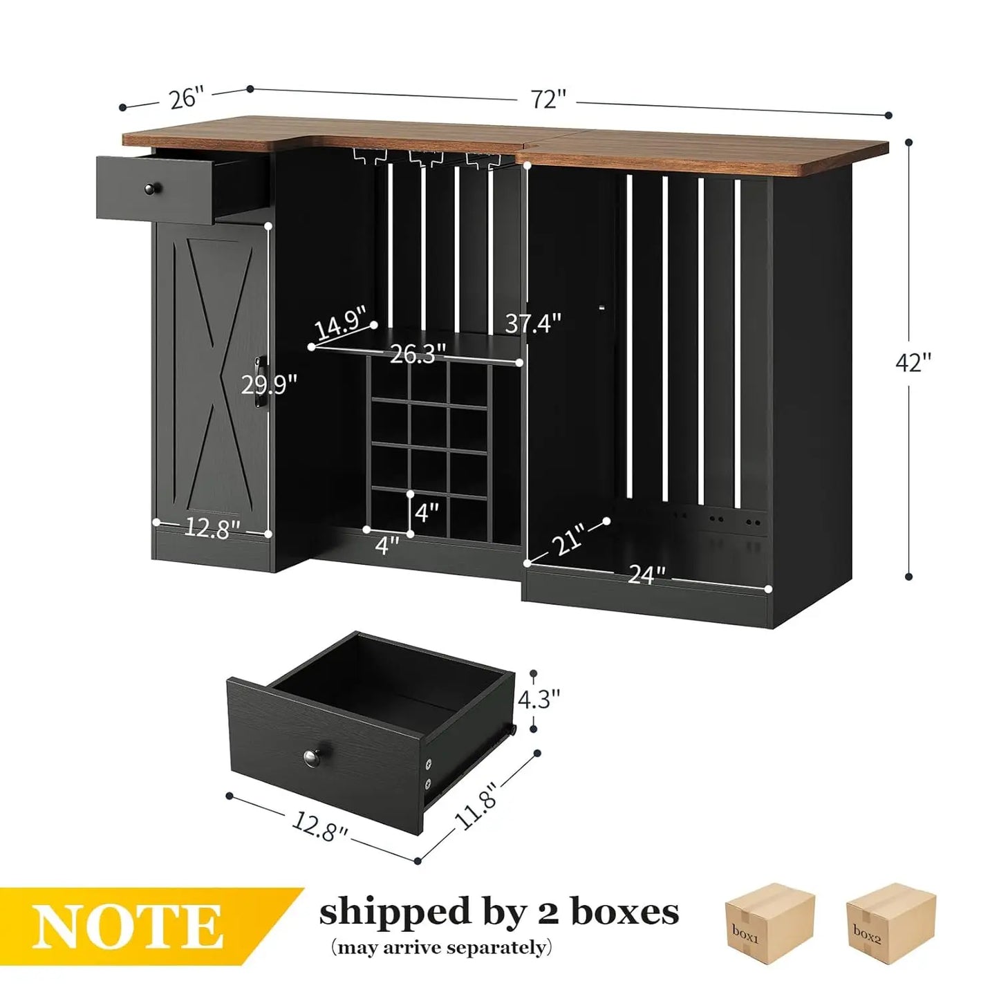 U Shape Bar Cabinet With Fridge Space And Wine Rack