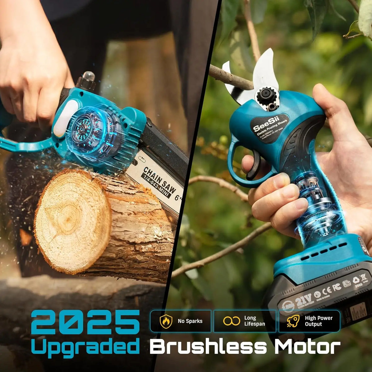 Seesii Brushless Electric Chainsaw And Pruning Shears Combo