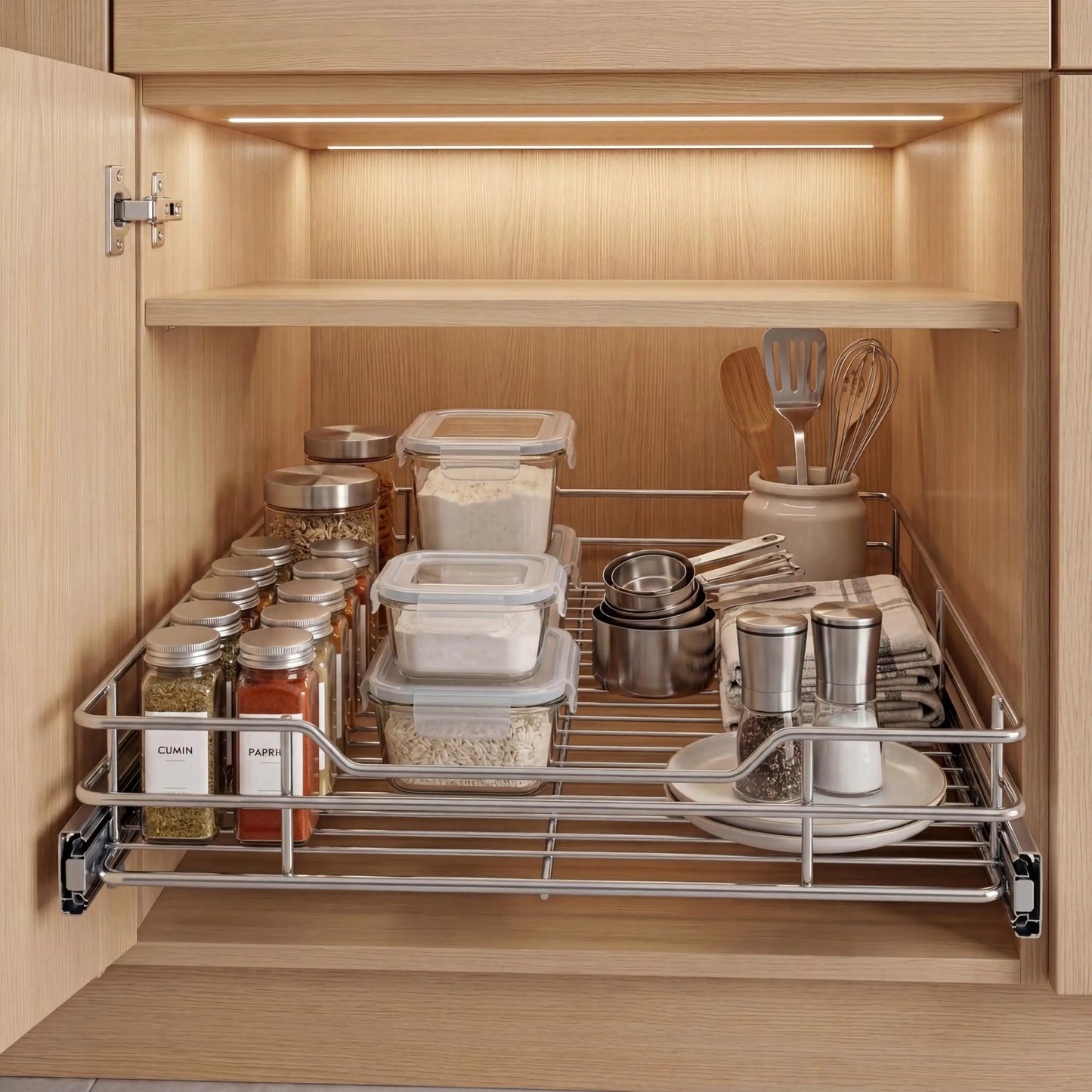 Pull Out Cabinet Organizer, Heavy Duty  Full Extension Slide Out Kitchen Organizers and Storage Roll Out Shelf Drawer for Pots Pans Under Sink Cabinet Organizers
