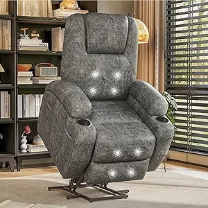 Electric Power Lift Recliner Chair For Seniors With Corduroy Fabric Cup Holders