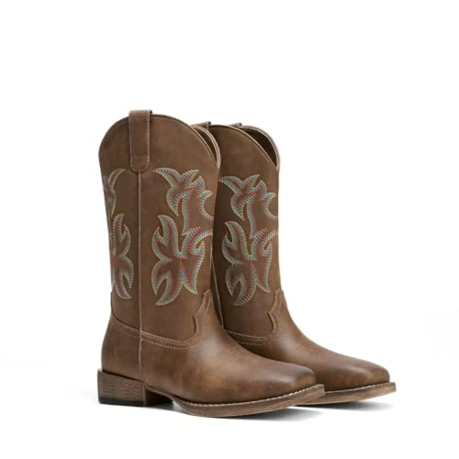 Cowgirl Western Boots For Women Mid Calf Pull On Embroidered