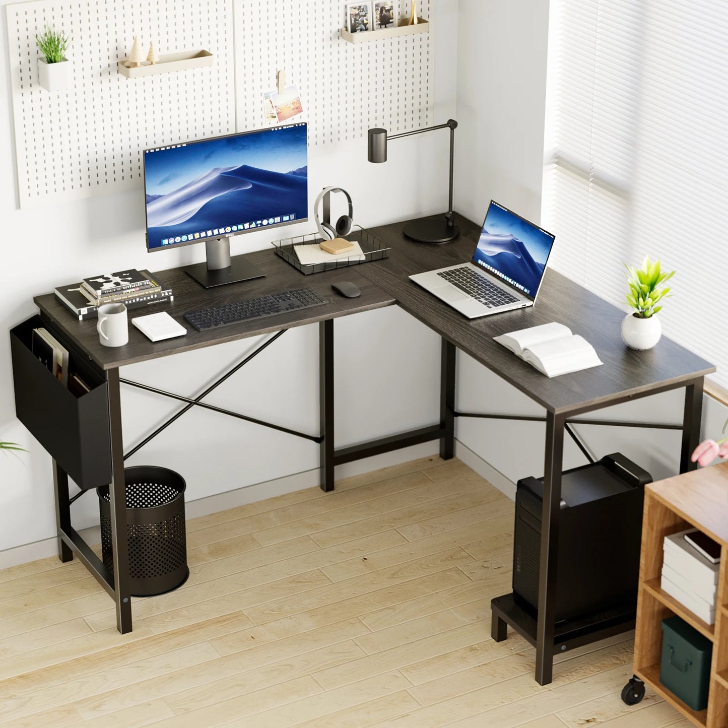 JHK L Shape Computer Desk With CPU Shelf And Storage Bag