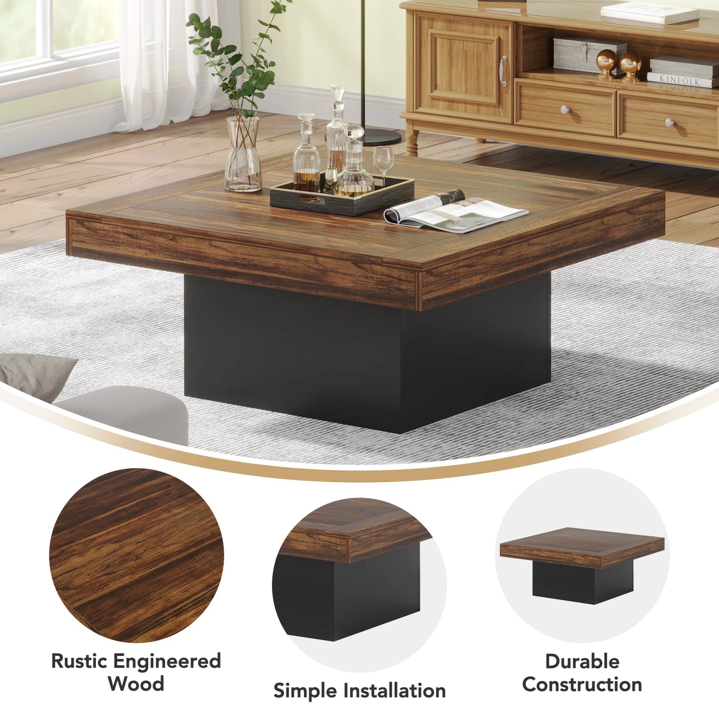 Tribesigns LED Square Coffee Table Low Profile Engineered Wood