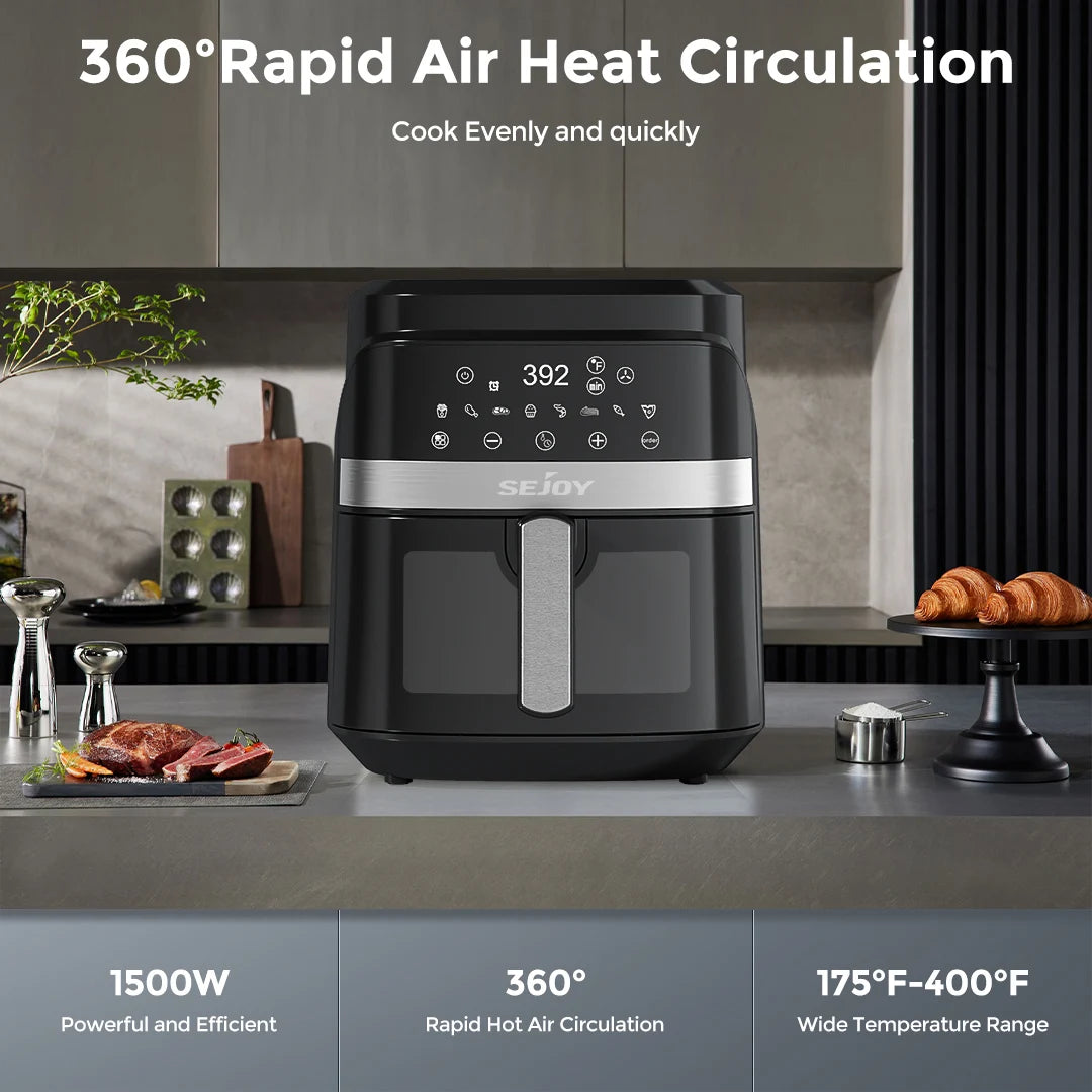 SEJOY 8-in-1 Air Fryer Oilless Cooker Roast Bake Dehydrate Warm