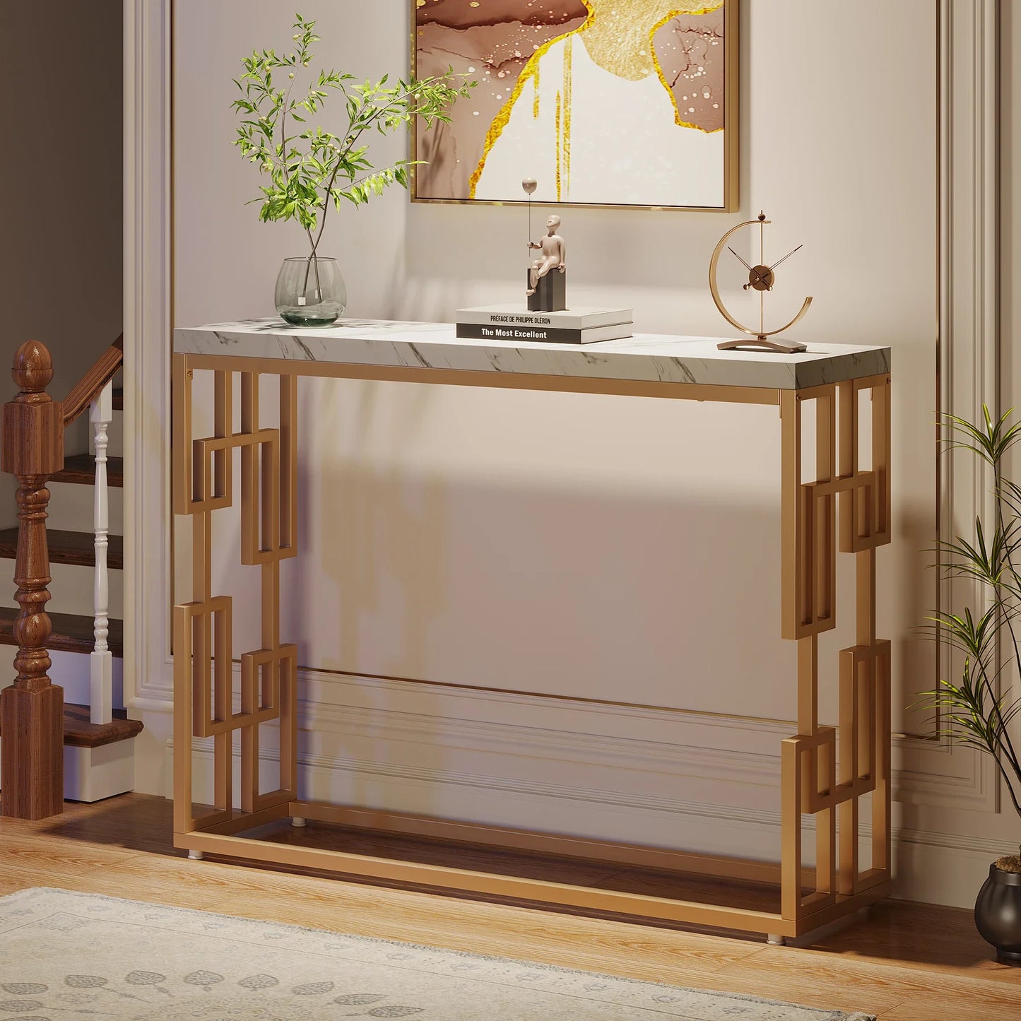Tribesigns Console Table With Faux Marble Top For Entryway