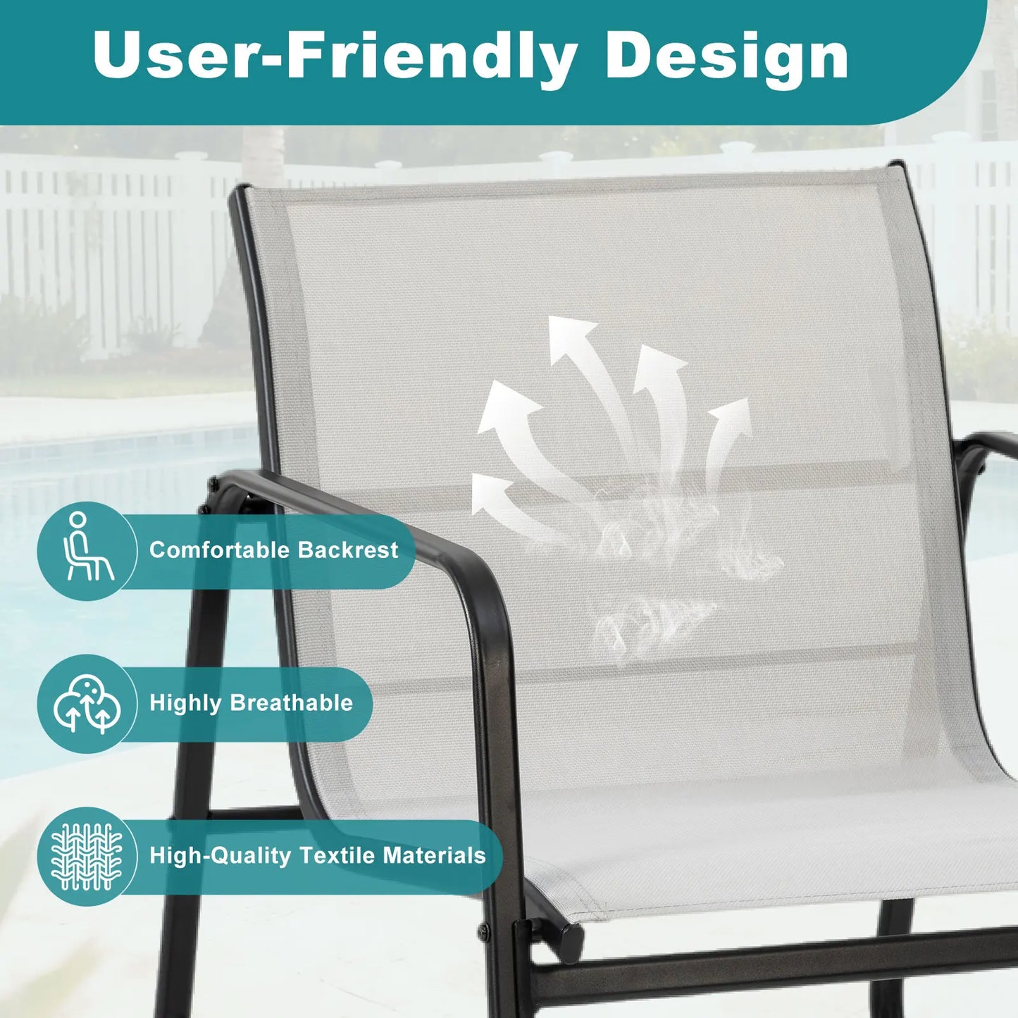 JHK Patio Furniture 3 Piece Set With Table Mesh Back