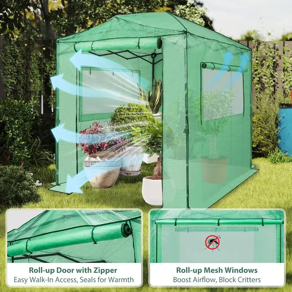 Walk In Greenhouse Kit Portable Garden With Zippered Doors And Windows PE Cover