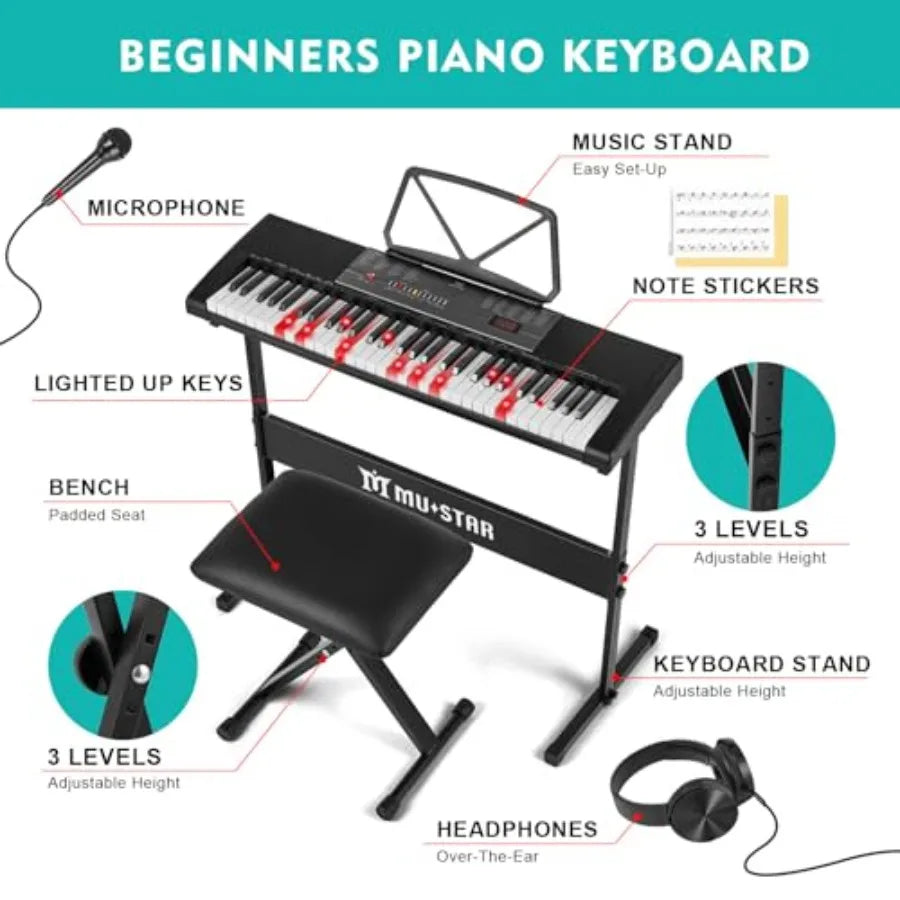 Beginner 61 Key Electric Keyboard With Lighted Keys And Stand