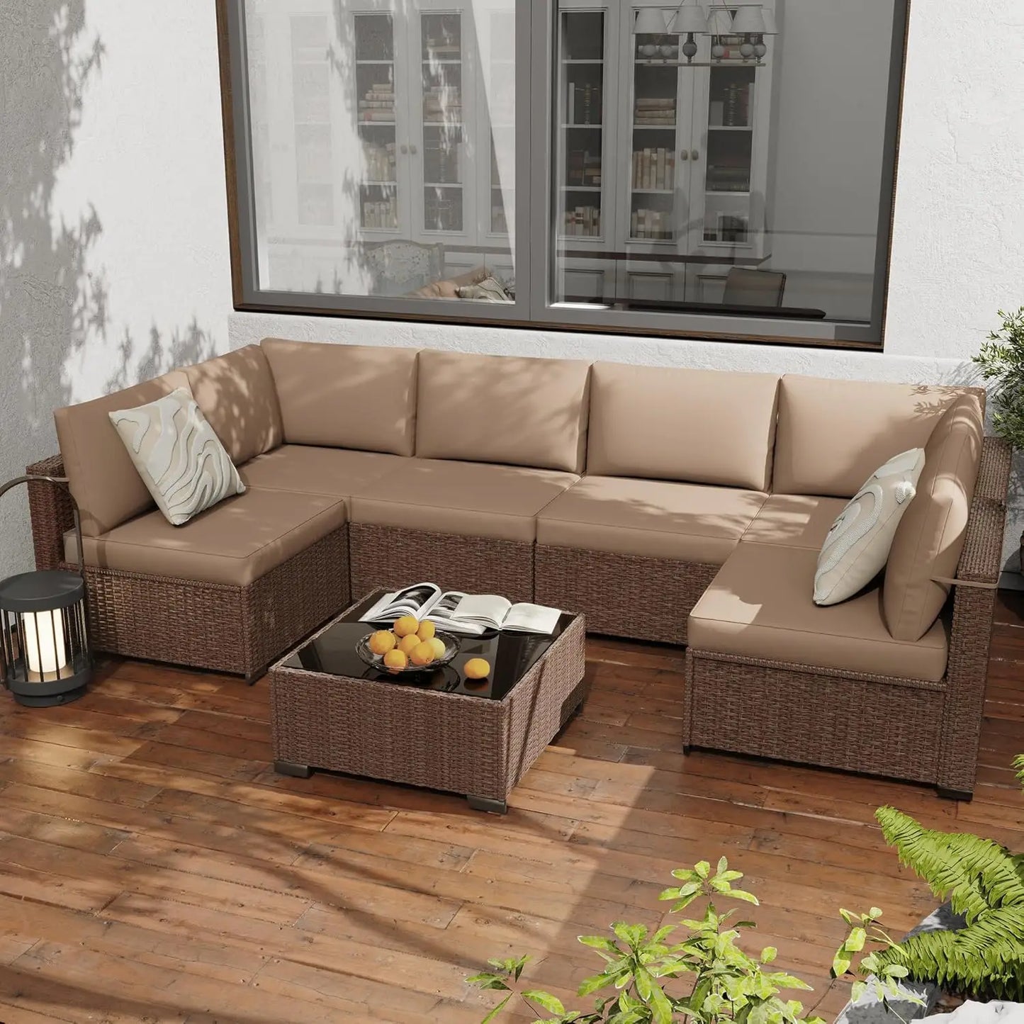 Seven Piece All Weather PE Rattan Modular Sectional Patio Set