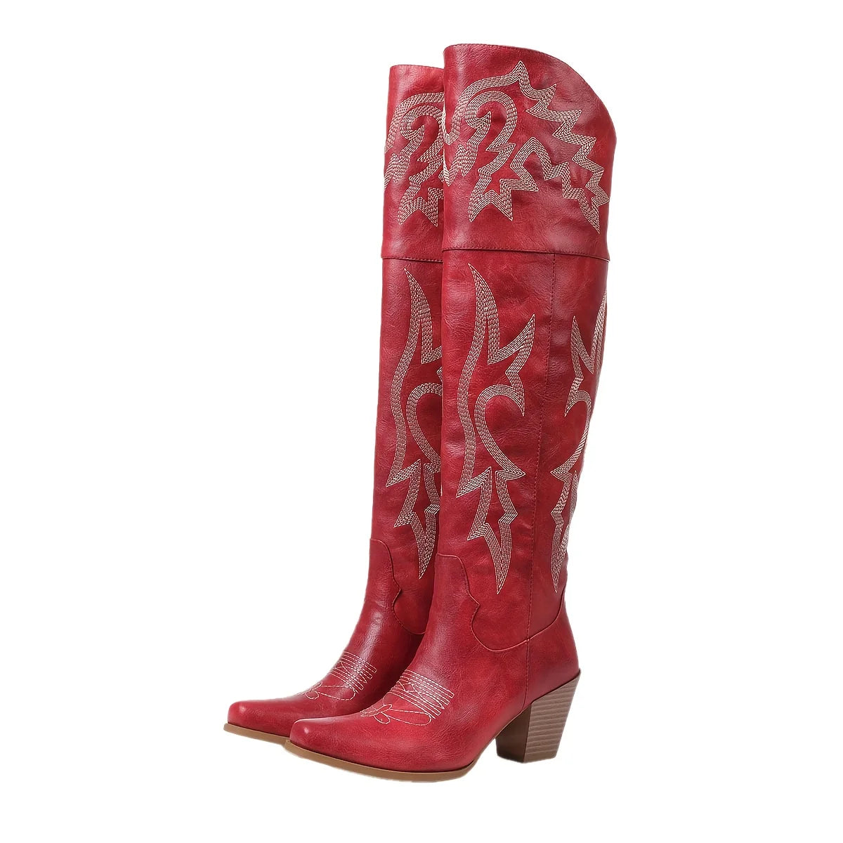 Over The Knee Western Boots For Women Square Toe Zipper