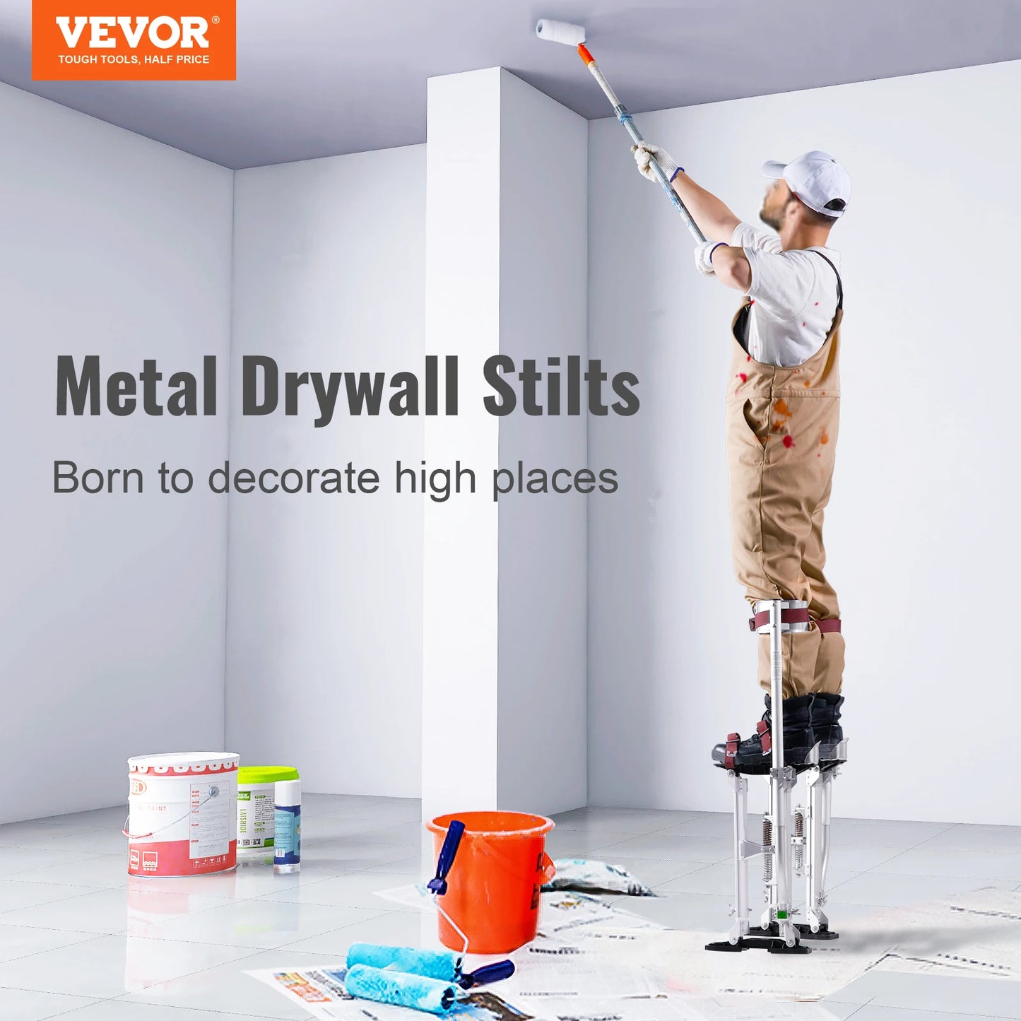 SucceBuy Drywall Stilts 18''/36''Adjustable Aluminum Tool Stilts with Protective Knee Pads Non-Slip Work Stilts for Home