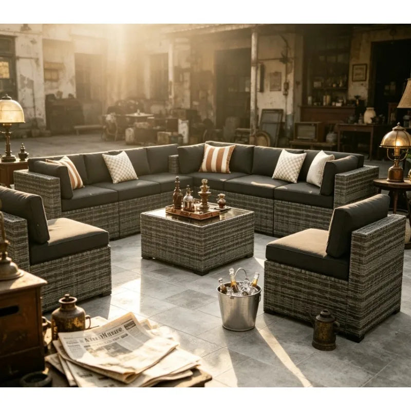 Outdoor Wicker Sectional Sofa 7 Piece Patio Set Cushioned