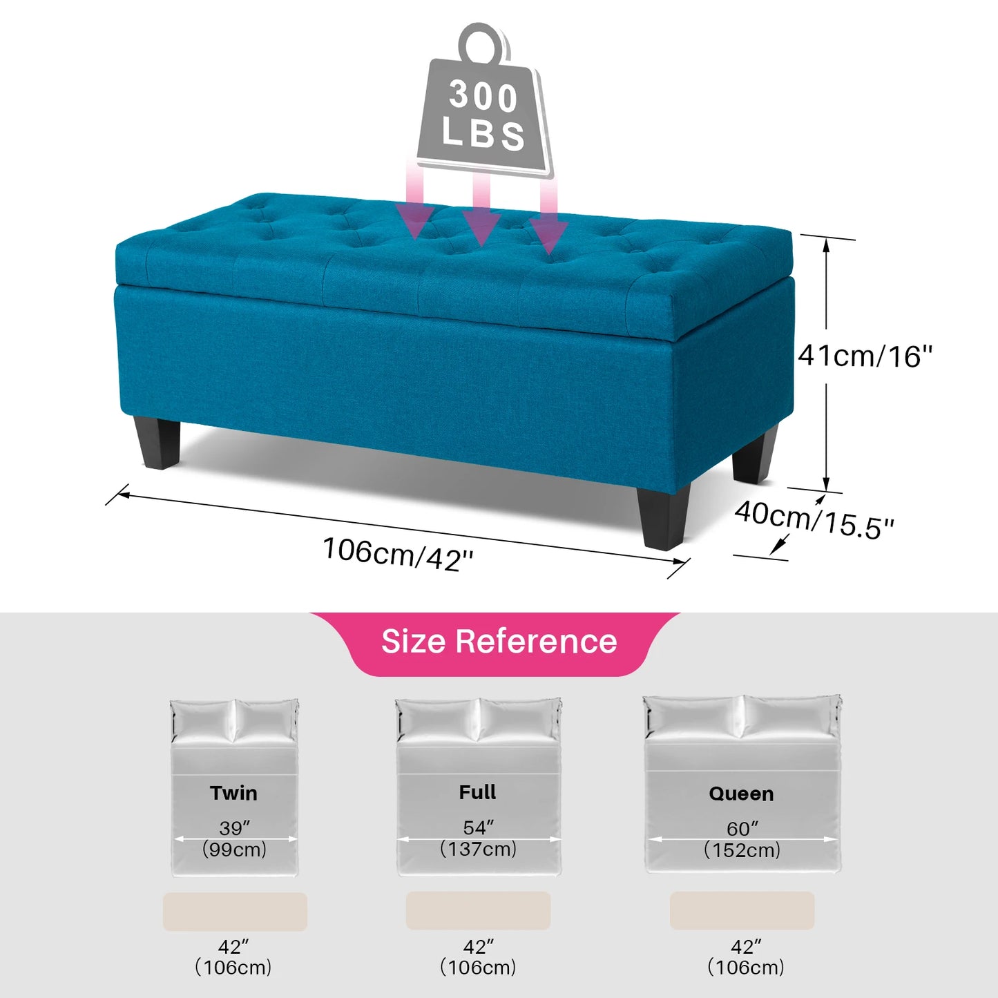 Redlife Storage Ottoman Bench With Tufted Lid And Safety Hinge