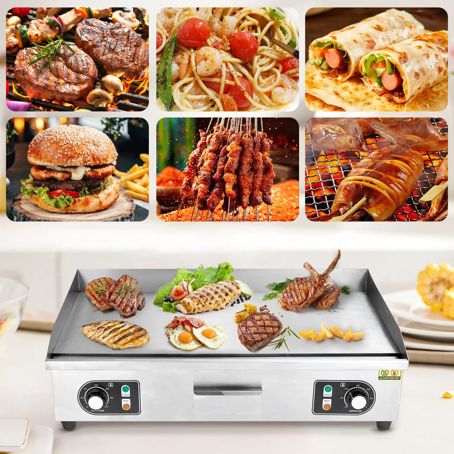 Adoolla 1500W 110V Commercial Electric Grill Countertop Nonstick Teppanyaki