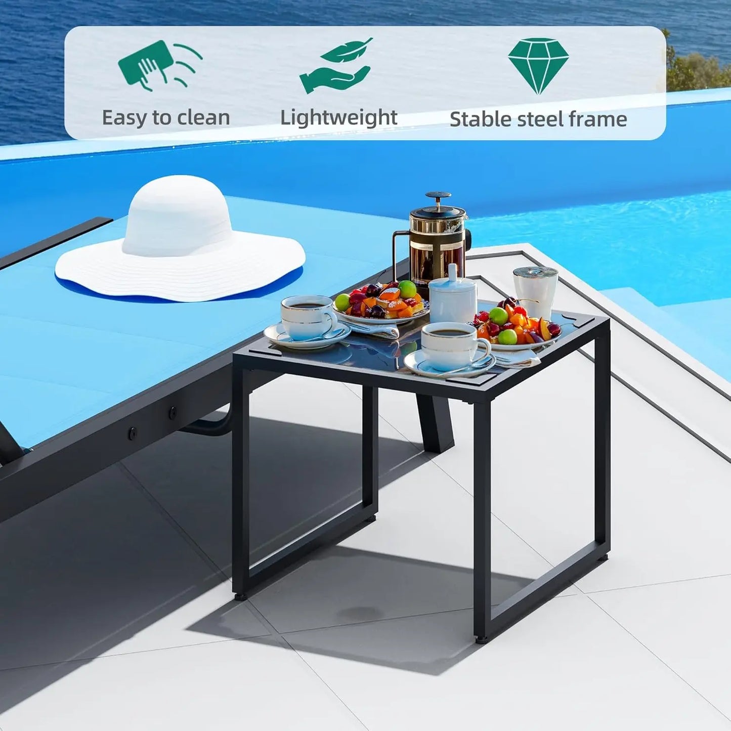 HiMISS 3 Piece Patio Chaise Set With Side Table And Wheels Outdoor