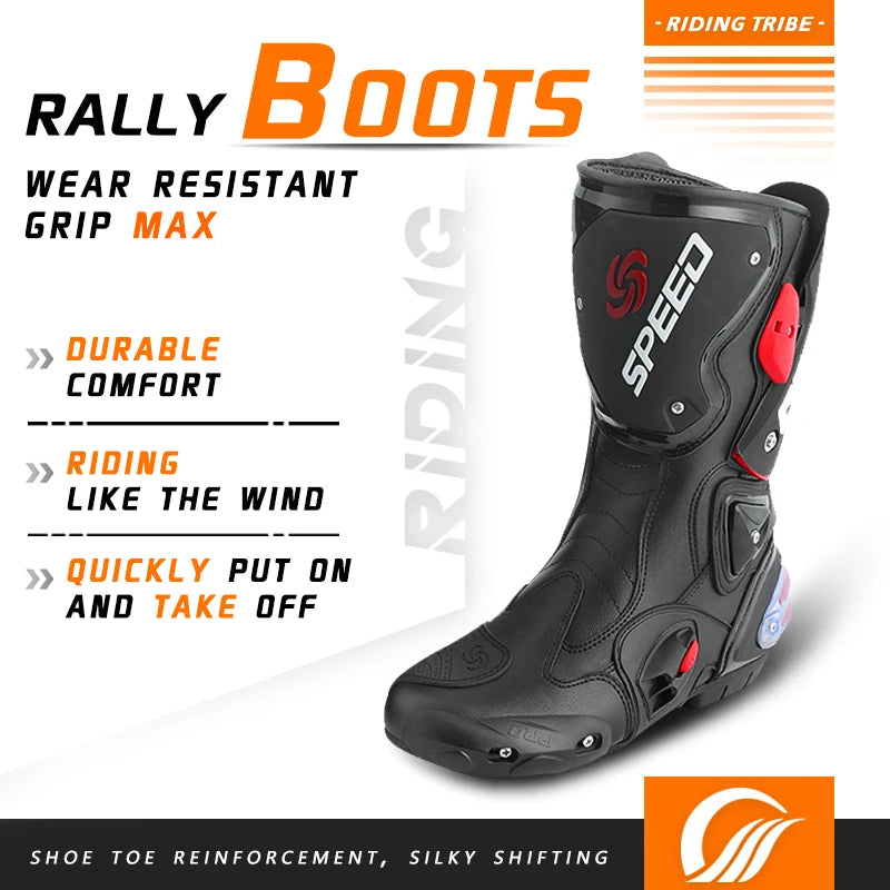 Leather Unisex Motorcycle Boots With Rubber Outsole