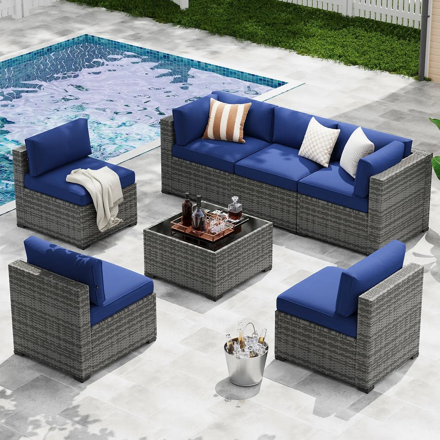 Outdoor Wicker Rattan Sectional Sofa 7 Piece Patio Furniture Set