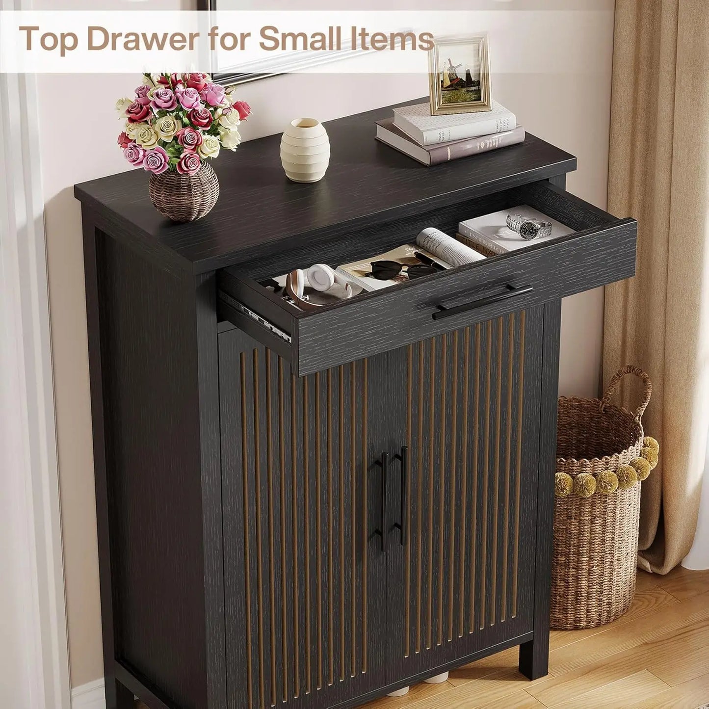 Little Tree 5-Tier Wooden Shoe Cabinet With Louvered Doors