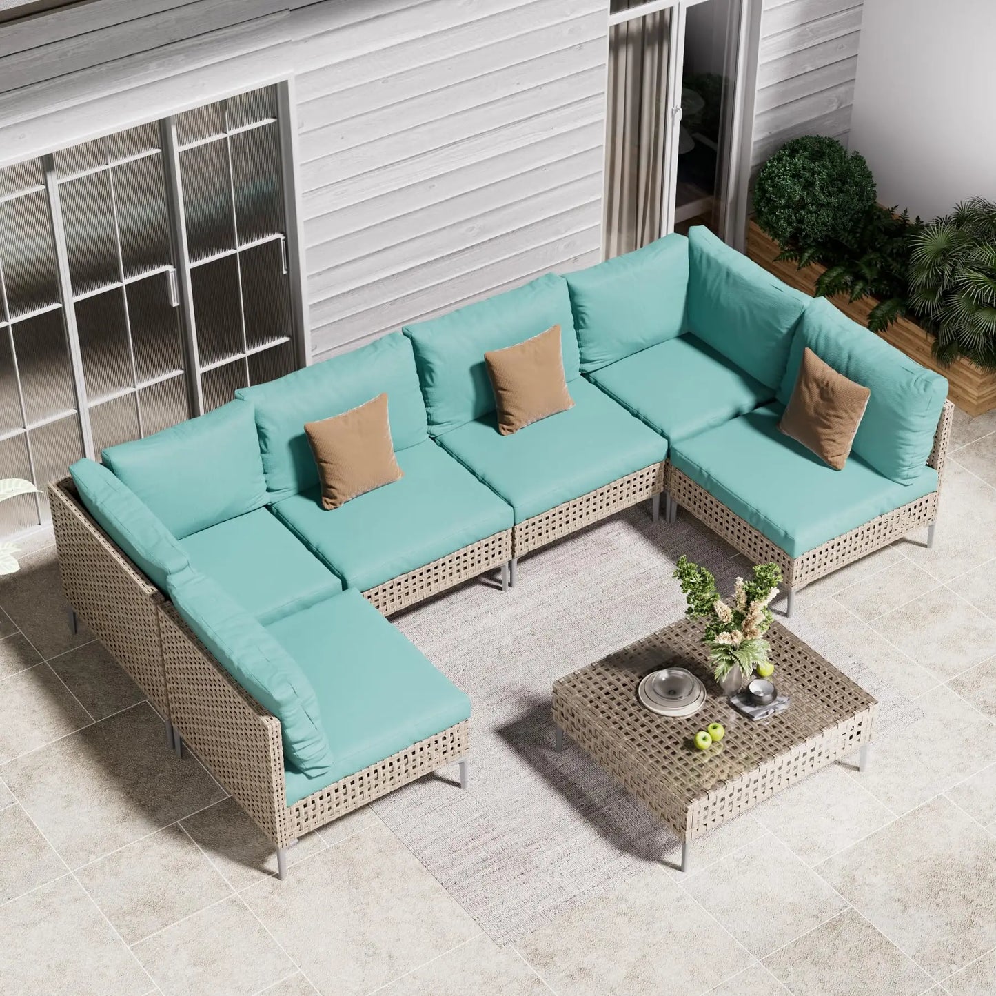 Boho Outdoor Conversation Set All Weather Wicker Sectional Sofa Cushions
