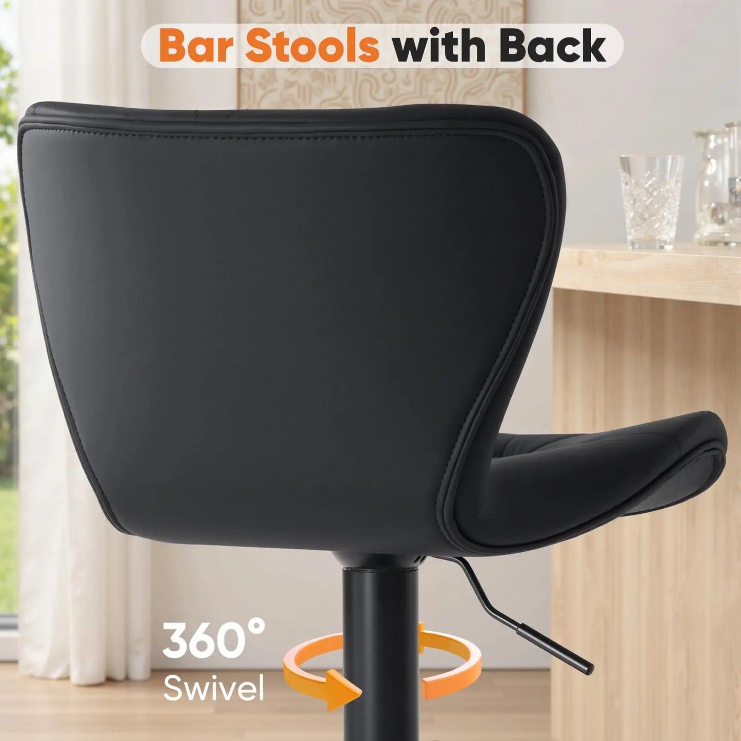 JHK Set Of 2 Adjustable Upholstered Swivel Dining Chairs