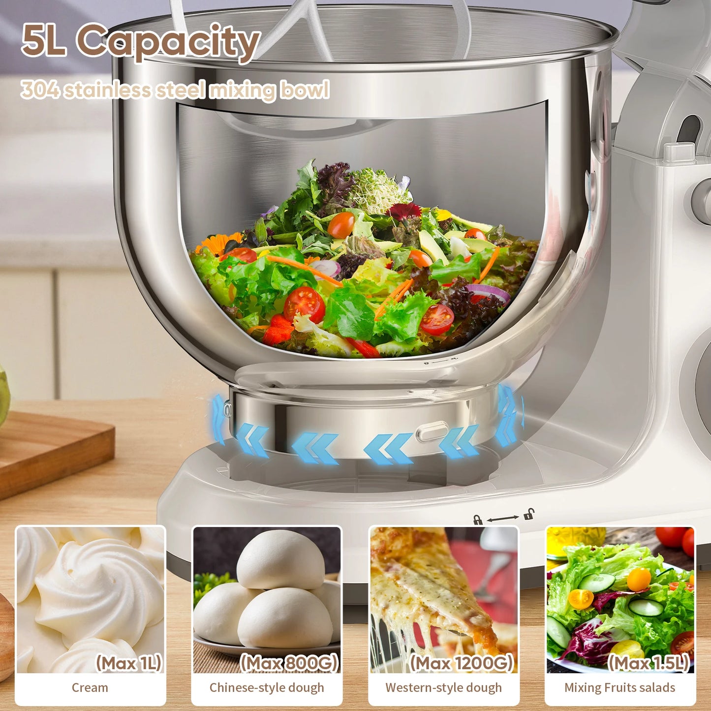 BioloMix 1200W Stand Mixer With 11 Speeds And Digital OLED
