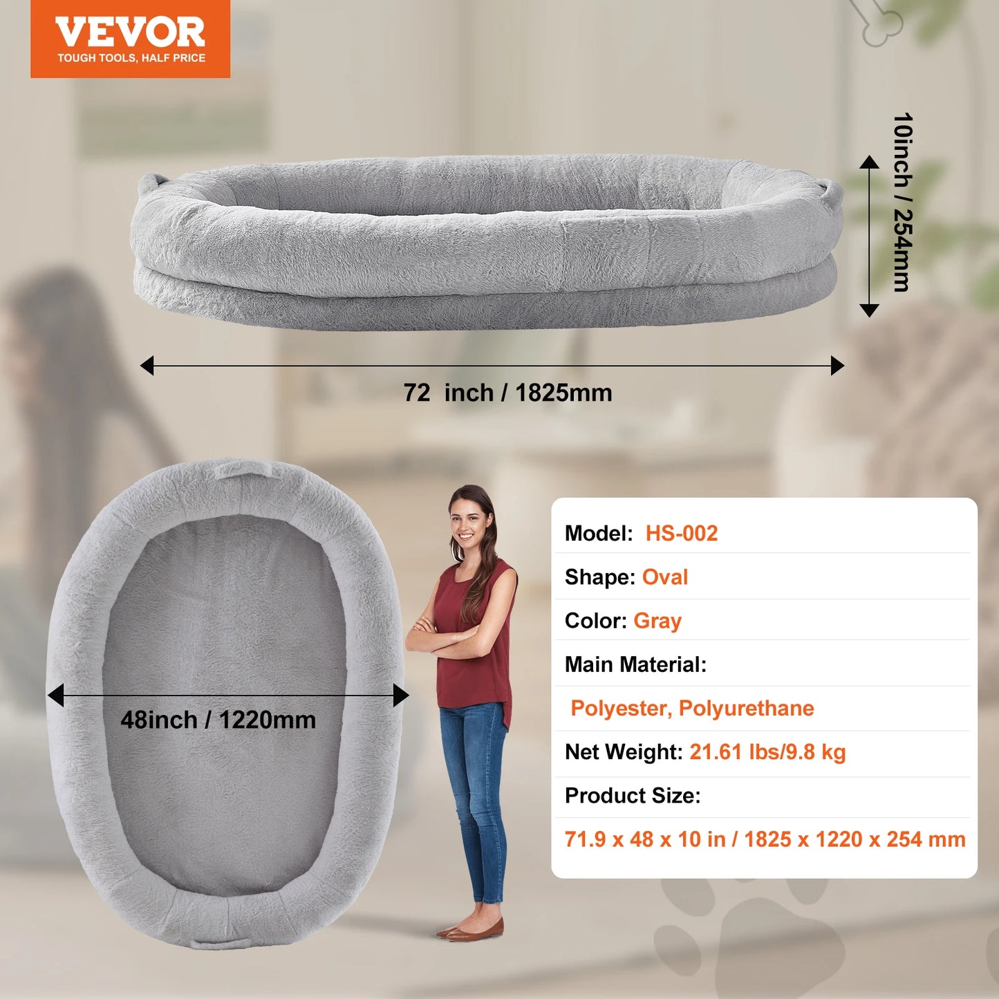 SucceBuy Human Dog Bed With Washable Faux Rabbit Fur Cover Orthopedic Foam