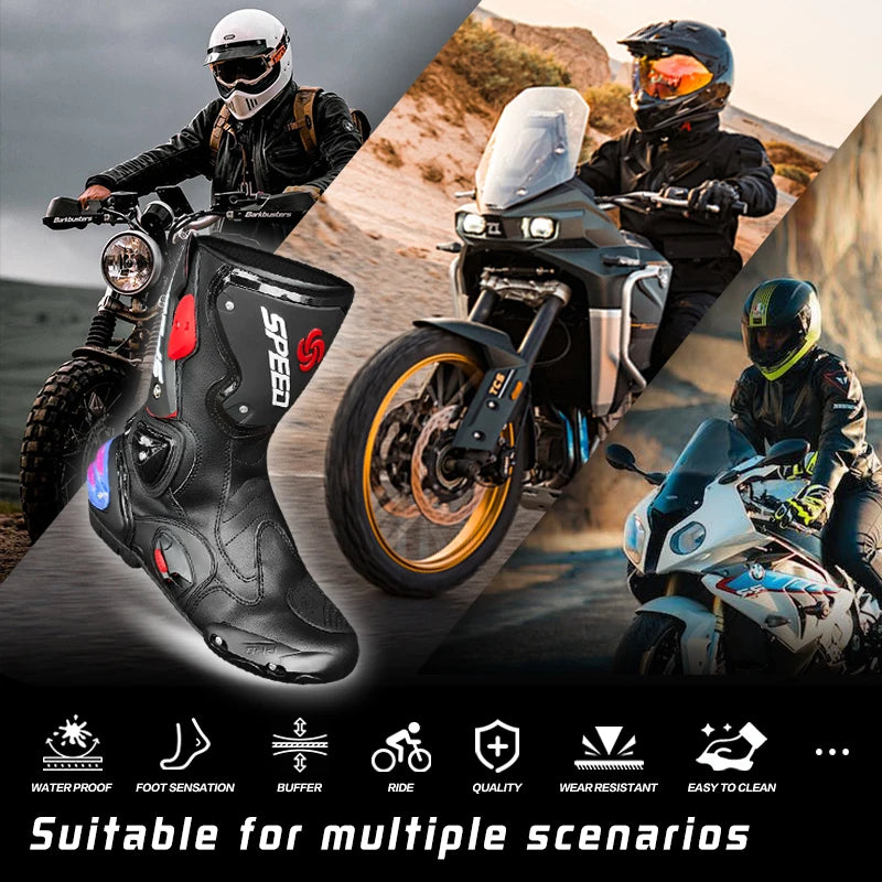 Leather Unisex Motorcycle Boots With Rubber Outsole