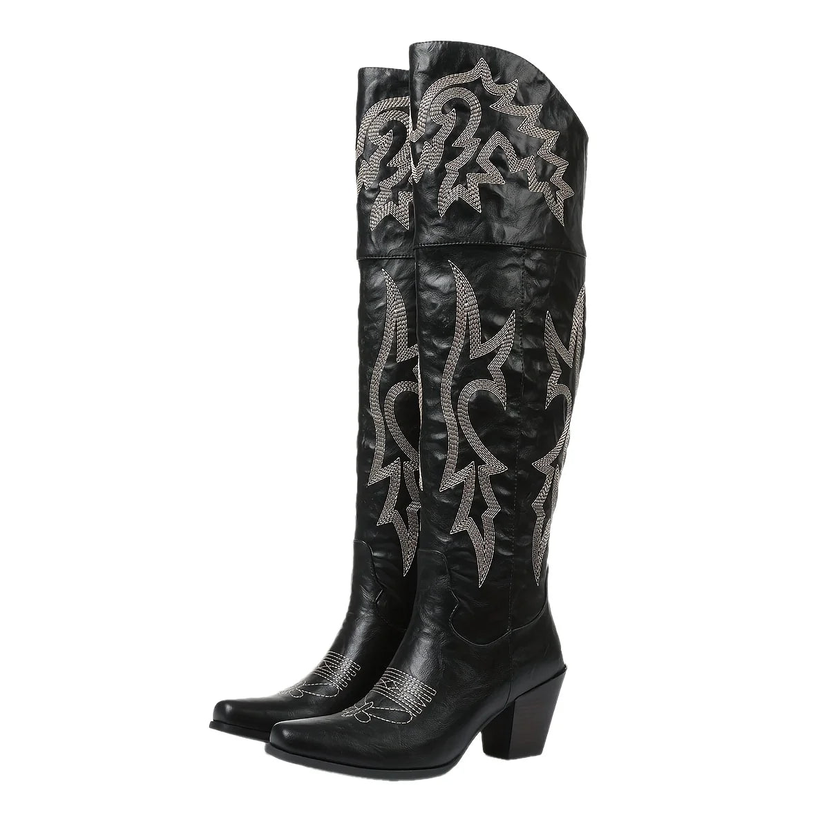 Over The Knee Western Boots For Women Square Toe Zipper