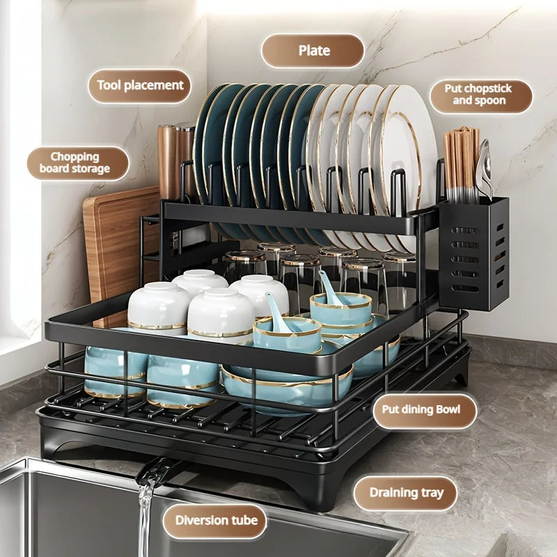 AEHOME Expandable 2 Tier Metal Dish Drying Rack
