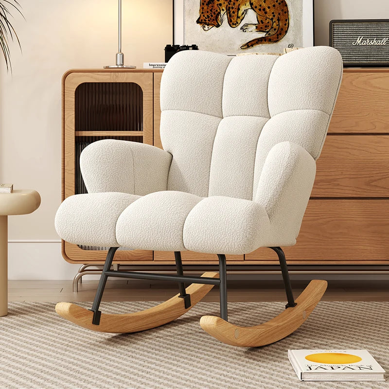 Rocking Chair Leisure Armchair With Padded Velvet Seat Solid Wood