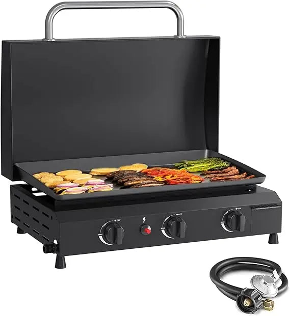 RBXC 3 Burner Gas Griddle With Hood 45000 BTU Portable Outdoor Flat Top