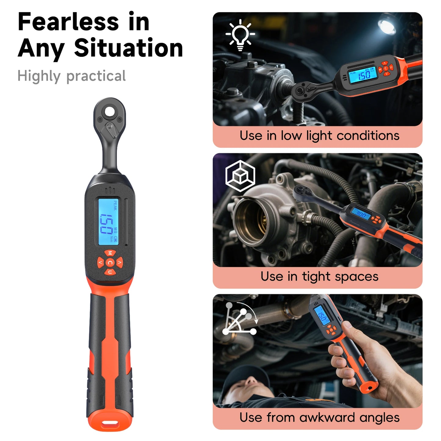 MOVECRAB 1/2 3/8-inch Drive Digital Torque Wrench 3-340N.m/2.2-250.8ft-lb Preset with LED/Buzzer Alerts for for Bike Motorcycles Automotive Mechanical