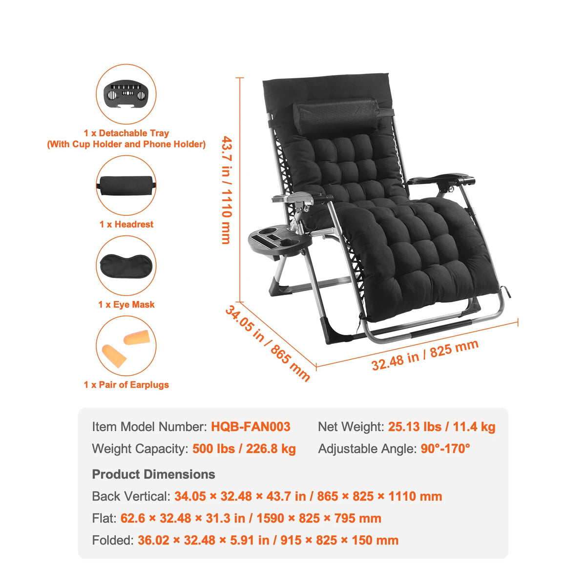 SucceBuy Zero Gravity Chair Zero Gravity Recliner Lounge Chair Adjustable Anti Gravity Chair with Cushion Footrest and Cupholder