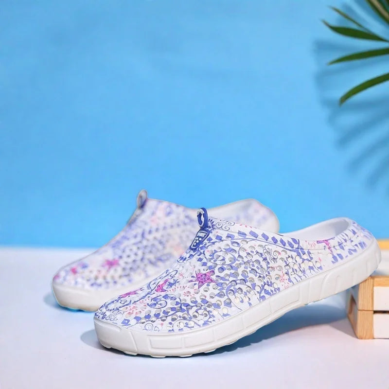 Women's Lightweight Garden Shoes Star Print Slip-On Half Slippers Indoor Outdoor Home Slippers Comfortable Beach Sandals