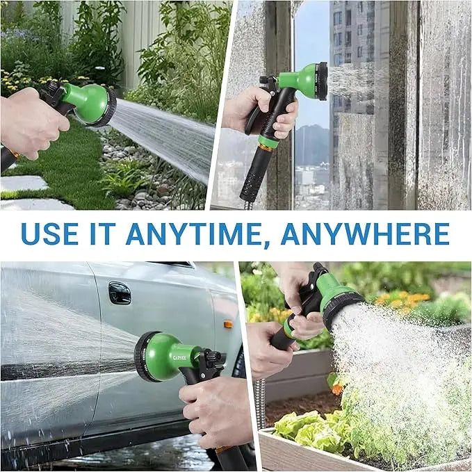 25Ft-150Ft Heavy Duty Stainless Steel Garden Hose with 10-Function Nozzle, No-Kink, Rust-Proof, Flexible & Lightweight Metal Water Hose Solid Brass 3/4'' Connectors for Yard, Outdoor, Car Washing