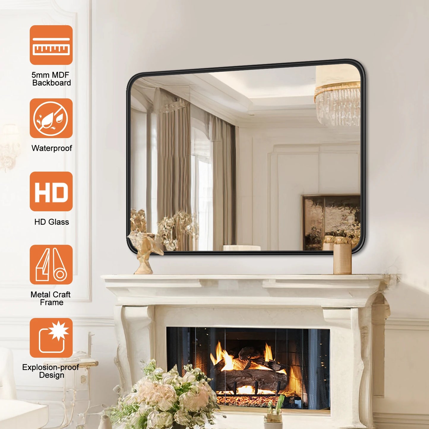 JHK Modern Vanity Mirror With Matte Metal Frame Wall Mount