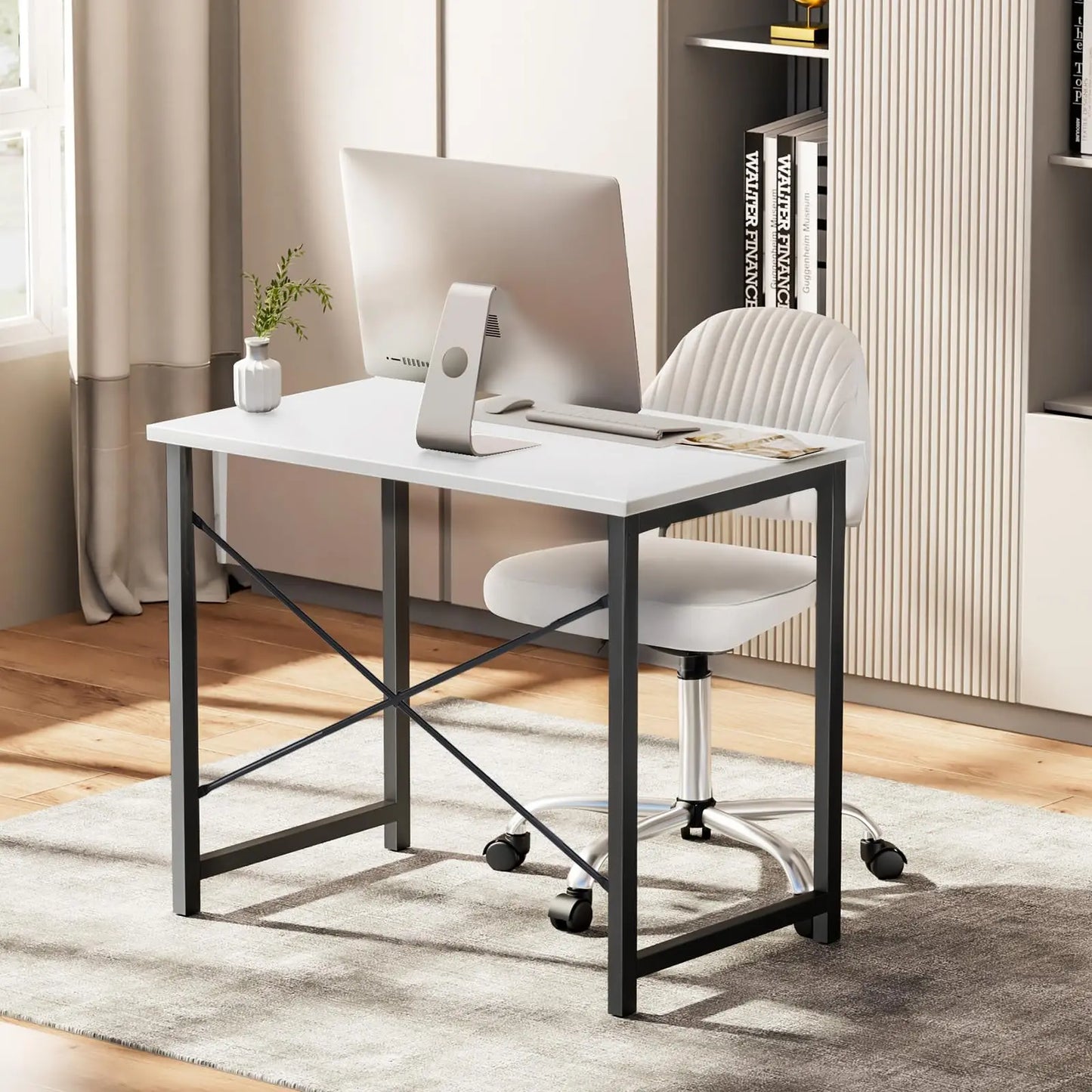 JHK Modern Compact Metal Frame Computer Desk Writing Table